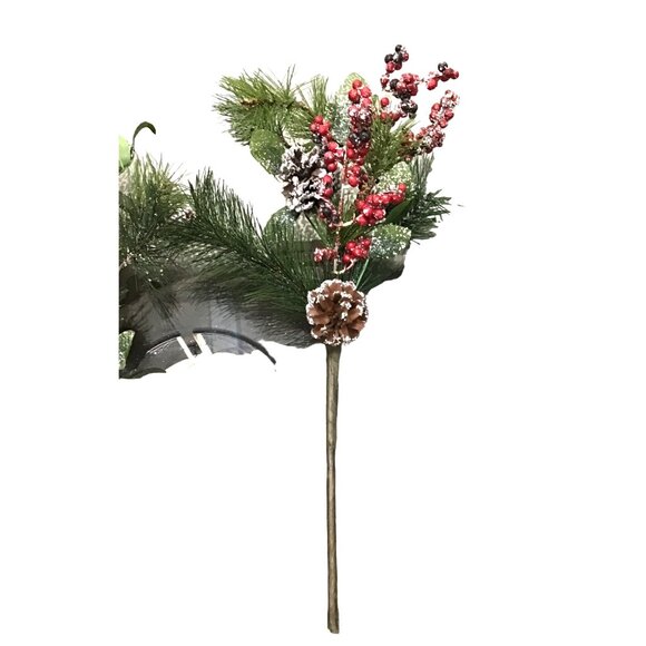 SET OF 2 -CHRISTMAS TREE FILLER 20" ARTIFICIAL STEM WICKER BALL, BERRY, PINE PIC - Picture 2 of 4